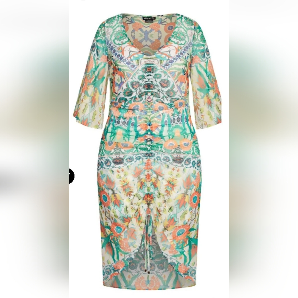 City Chic Budapest Dress Woman 14 High Low Hem Sheer Lined Vacation Boho Resort